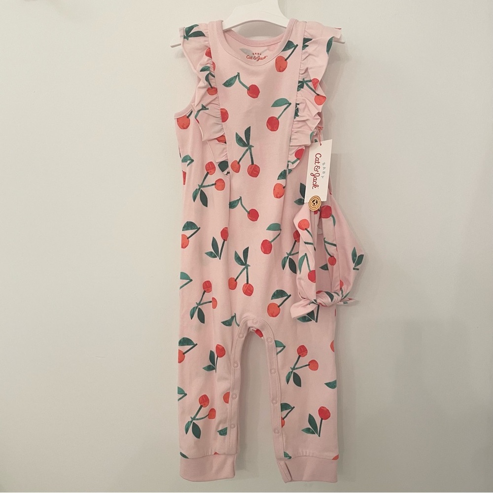 NWT Cat & Jack girl 18 month jumpsuit with matching head bow